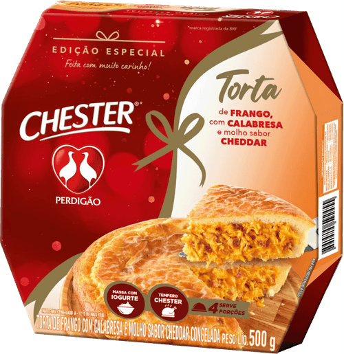 Torta Congelada de Frango com Calabresa e Molho Cheddar Perdigão Chester Caixa 500g Edição Especial