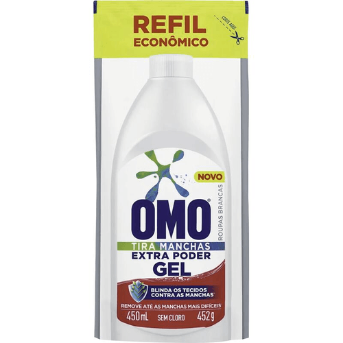 Tira-Manchas Gel Roupas Brancas sem Cloro Omo Sachê 450ml Refil Econômico