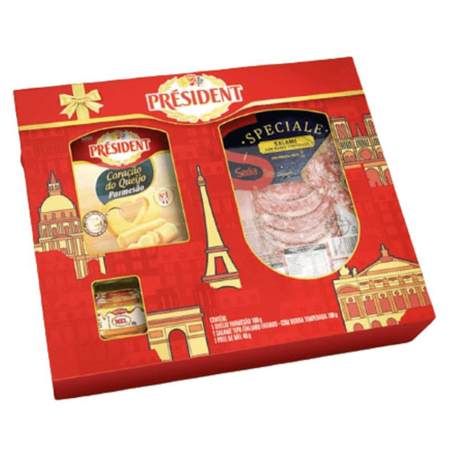 Kit Queijo Parmesão 180g + Salame Italiano Fatiado com Borda Temperada 100g + Pote de Mel 40g Président