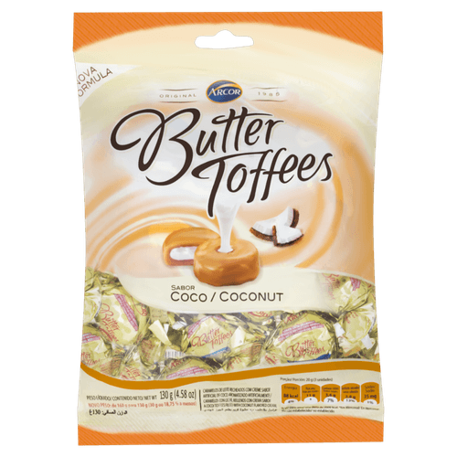 Bala De Caramelo Recheado Com Coco Butter Toffees Pacote 130g