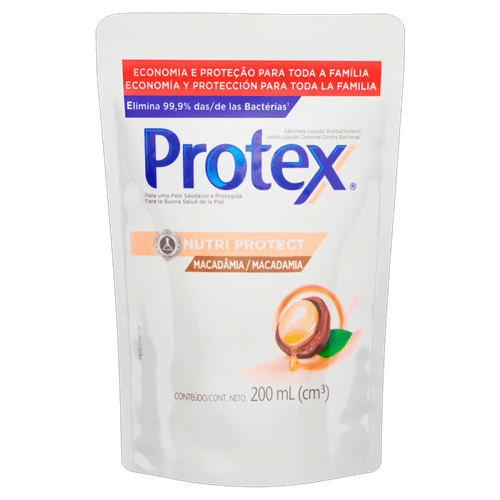 Sabonete Líquido Antibacteriano Macadâmia Protex Nutri Protect Sachê 200ml Refil