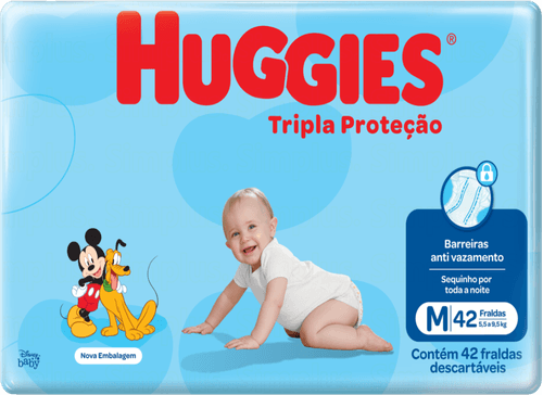 Fralda Descartável Infantil Huggies Tripla Proteção M 5,5 a 9,5kg Pacote 42 Unidades