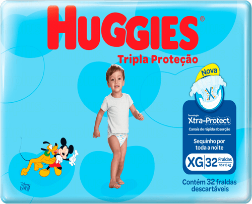 Fralda Descartável Infantil Huggies Tripla Proteção XG 12 a 15kg Pacote 32 Unidades