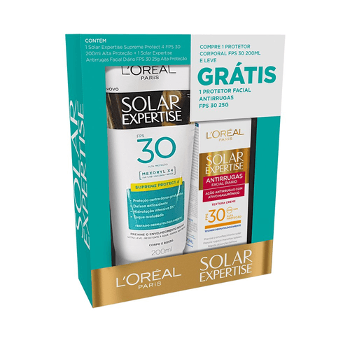 Kit L'oréal Paris Solar Expertise Protetor Solar Supreme Protect 4 FPS30 200ml Grátis Antirrugas Facial FPS30 25g