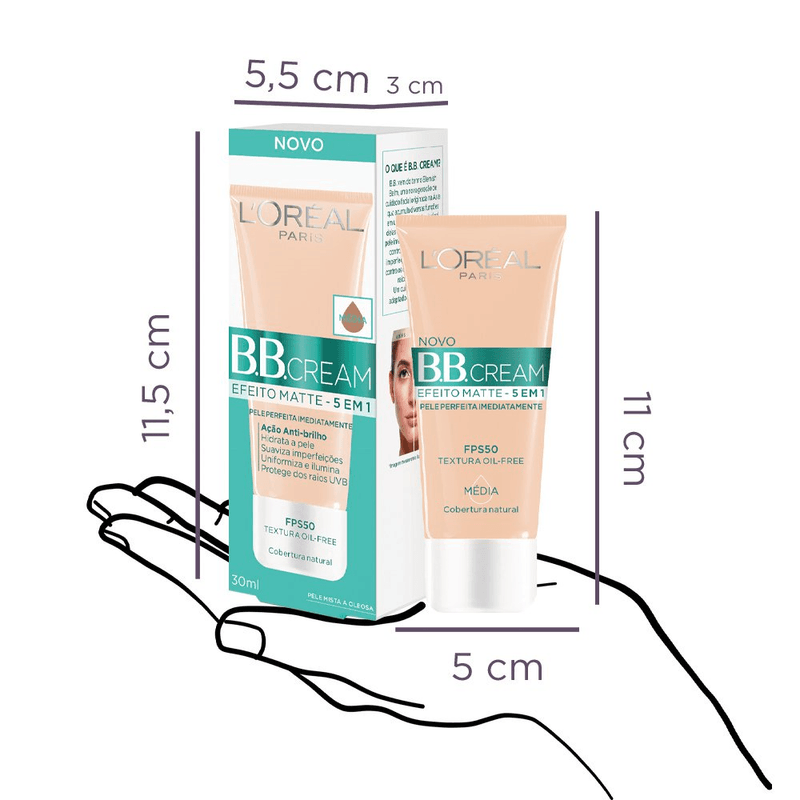 Base-BB-Cream-L-Oreal-Paris-Efeito-Matte-Cor-Media-FPS-50-30ml