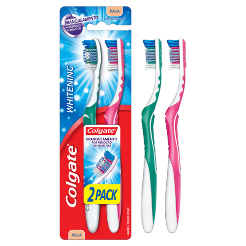 Escova Dental Macia Whitening Colgate Cabeça Compacta 2 Unidades