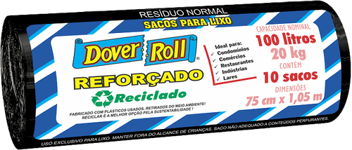 Saco para Lixo Reforçado 100l Dover Roll 10 Unidades