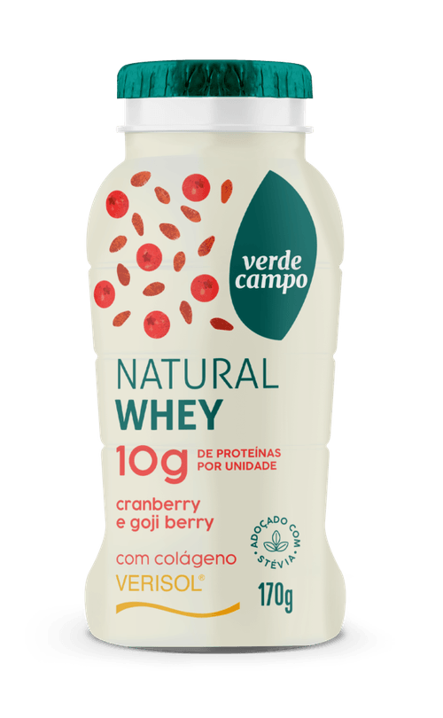 Iogurte Desnatado Cranberry e Goji Berry Zero Lactose Verde Campo Natural Whey Frasco 170g