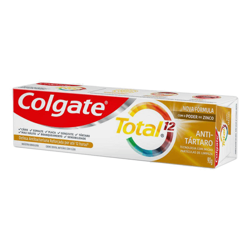 Creme Dental Antitártaro Anticárie com Flúor Colgate Total 12 Caixa 3 Unidades de 90g Cada Preço Especial