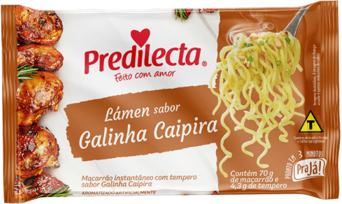 Macarrão Instantâneo Lámen com Tempero de Galinha Caipira Predilecta Pra Já! Pacote 74,3g Sendo 70g de Macarrão e 4,3g de Tempero