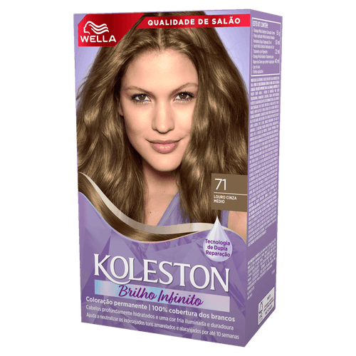 Kit Coloração Permanente Creme 71 Louro Cinza Médio Wella Koleston Brilho Infinito