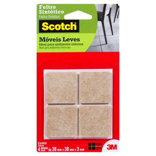 Feltro Protetor Sintético Marrom Quadrado com Adesivo Móveis Leves Scotch G 38mm x 38mm x 3mm 4 Unidades