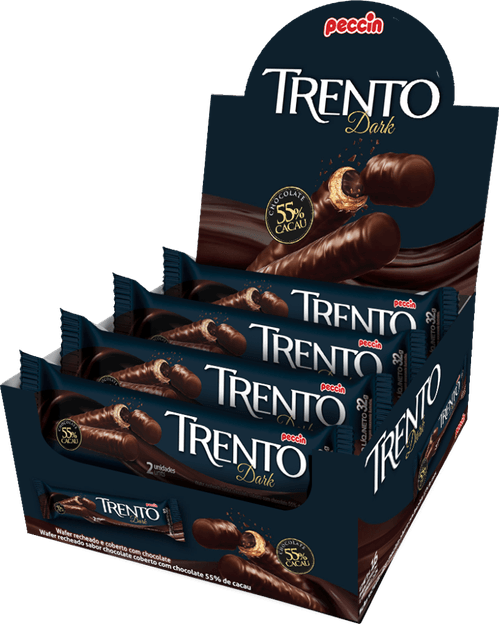 Wafer Dark Recheio Chocolate Meio Amargo Cobertura Chocolate 55% Cacau Trento Caixa 512g 16 Unidades de 32g Cada