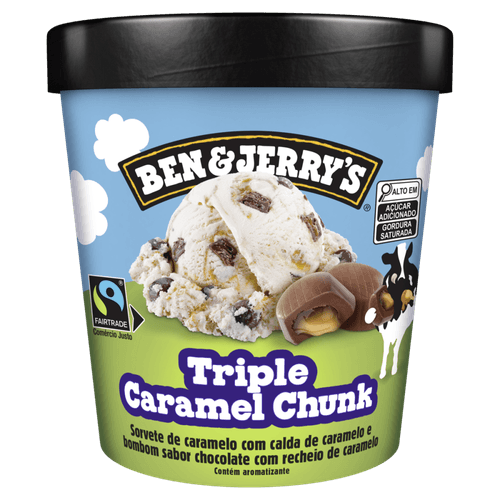 Sorvete de Caramelo com Calda de Caramelo e Bombom de Chocolate com Recheio de Caramelo Triple Caramel Chunk Ben & Jerry's Pote 458ml