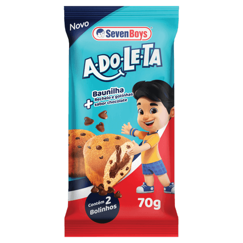 Bolinho Baunilha com Gotas de Chocolate Recheio Chocolate Seven Boys Adoleta Pacote 35g 2 Unidades