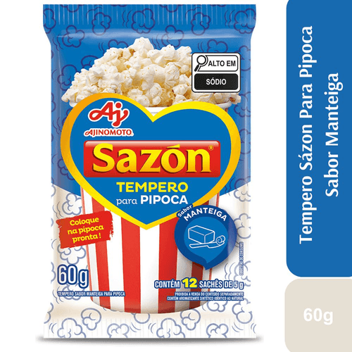 Tempero Pó para Pipoca Manteiga Sazón Pacote 60g 12 Unidades de 5g Cada
