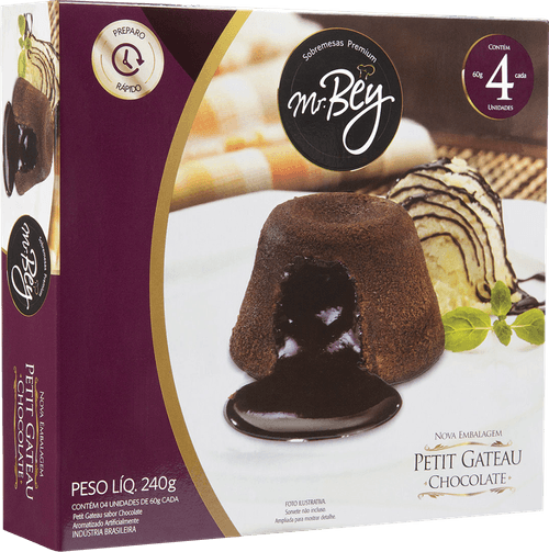 Petit Gâteau Congelado Chocolate Mr. Bey Sobremesas Premium Caixa 240g 4 Unidades de 60g Cada