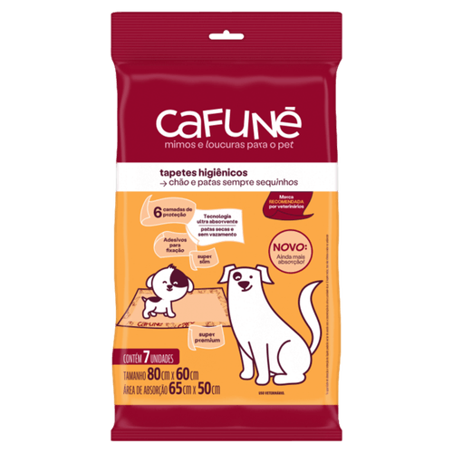 Tapete Higiênico para Cães Cafuné 80cm x 60cm Pacote 7 Unidades