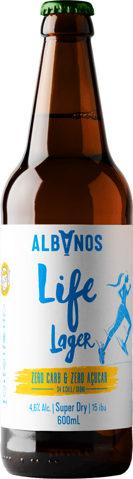 Cerveja Albanos Life Lager Super Dry Zero Açúcar e Zero Carboidrato 600ml