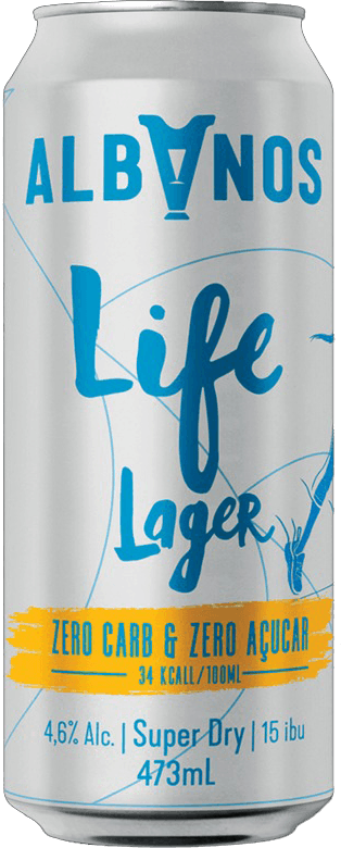 Cerveja Albanos Life Lager Super Dry Zero Carb e Zero Açúcar 473ml