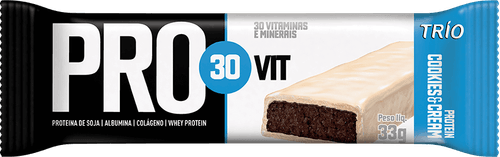 Barra De Proteína Cookies &amp; Cream Cobertura Chocolate Branco Trío Protein Pacote 33g