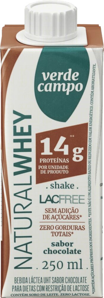 Bebida Láctea UHT 14g Proteínas Chocolate Zero Lactose para Dietas com Restrição de Lactose sem Adição de Açúcar Verde Campo Natural Whey Caixa 250ml