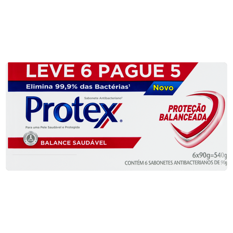 Sabonete-em-Barra-Antibacteriano-Protex-Balance-Saudavel-Envoltorio-540g-Leve-6-Pague-5-Unidades-de-90g-Cada