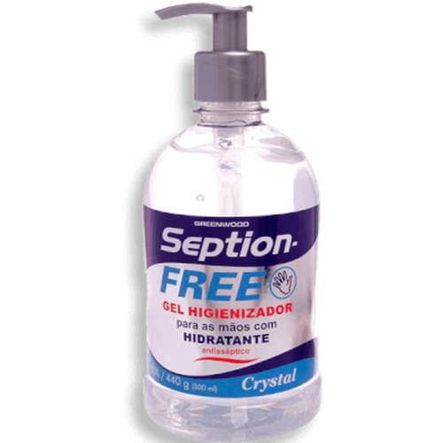 Álcool Etílico Gel Higienizador 70º INPM Hidratante Antisséptico Crystal para as Mãos Seption-Free Frasco 500ml