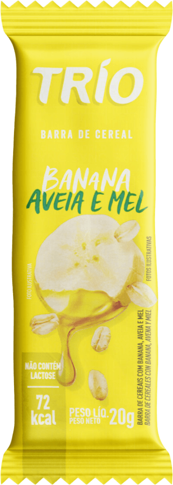 Barra de Cereal Banana, Aveia e Mel Zero Lactose Trio Pacote 20g