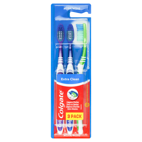 Escova Dental Média Colgate Extra Clean Cabeça Normal 3 Unidades