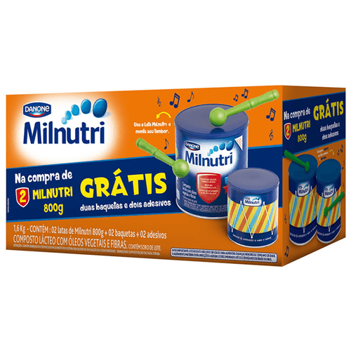 Kit Leite em Pó Infantil Milnutri 2 Unidades de 800g Grátis 2 Baquetas