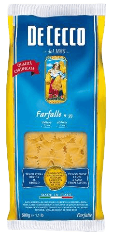 Macarrão de Sêmola de Trigo Grano Duro Farfalle 93 De Cecco Pacote 500g