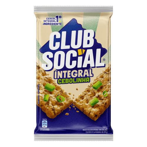 Biscoito Salgado com Cebolinha Integral Club Social Pacote 144g 6 Unidades de 24g Cada