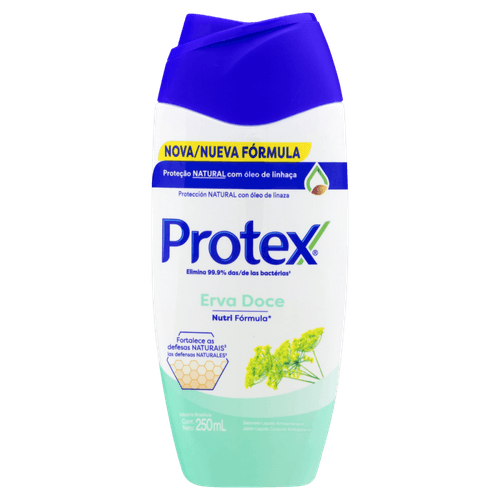 Sabonete Líquido Antibacteriano com Óleo de Linhaça Erva-Doce Protex Frasco 250ml