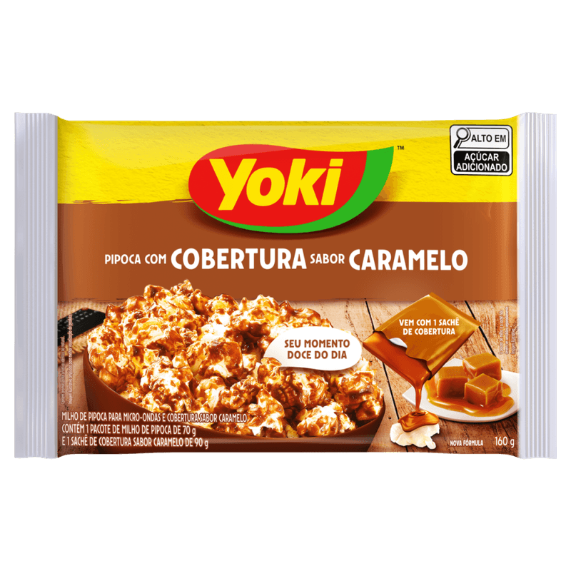 MIlho-de-Pipoca-para-Micro-Ondas-Cobertura-Caramelo-Yoki-Pacote-160g-Sendo-70g-de-Milho-e-90g-de-Cobertura