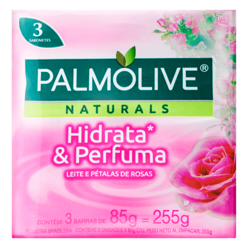 Sabonete em Barra Hidrata & Perfuma Leite e Pétalas de Rosas Palmolive Naturals Envoltório 255g 3 Unidades de 85g Cada