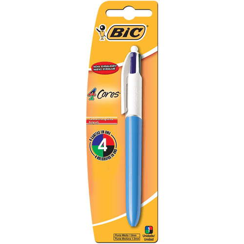 Caneta Esferográfica Bic 4 Cores (Azul, Preta, Vermelha, Verde) 1 Unidade