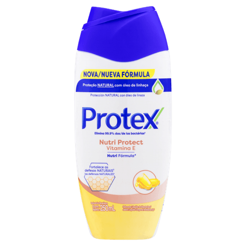 Sabonete Líquido Antibacteriano com Óleo de Linhaça Protex Nutri Protect Vitamina E Frasco 250ml