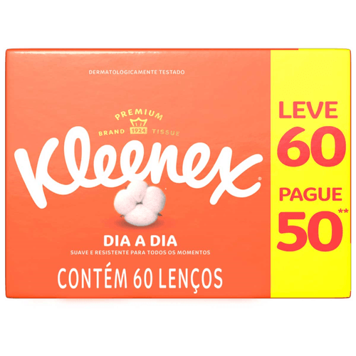 Lenço de Papel Kleenex Extrato de Seda Leve 60 Pague 50 Unidades