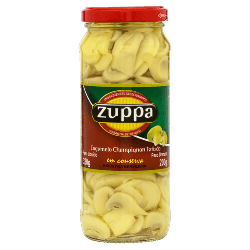 Cogumelo Champignon em Conserva Fatiado Zuppa Vidro Peso Líquido 320g Peso Drenado 200g