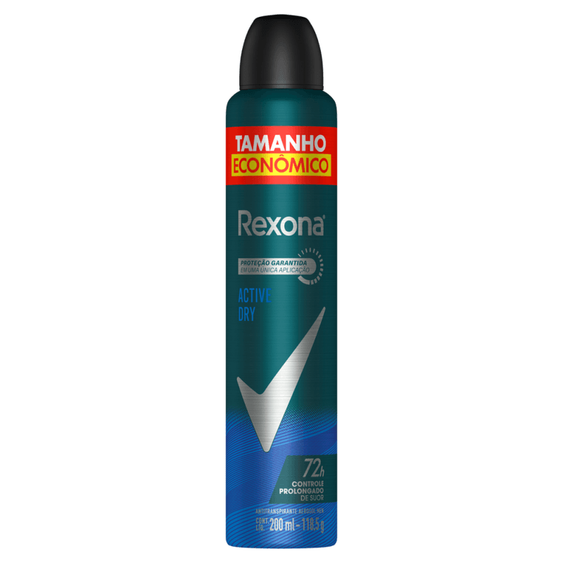 Antitranspirante-Aerossol-Active-Dry-72h-Rexona-Men-200ml-Spray-Tamanho-Economico