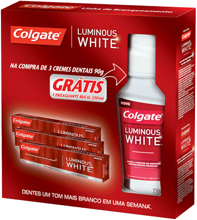 Creme Dental Colgate Luminous White 3 Unidades de 70 g Grátis Enxaguante Bucal Luminus White 250 ml