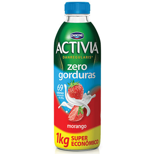 Leite Fermentado Activia Morango Zero Gordura Garrafa 1Kg