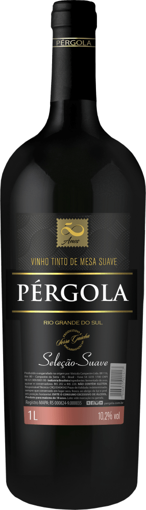 Vinho Brasileiro Tinto Suave Seleção Pérgola Serra Gaúcha Garrafa 1l