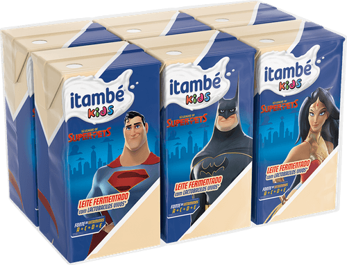 Leite Fermentado Desnatado com Preparado de Fruta Laranja Justice League Itambé Kids Caixa 6 Unidades de 80g Cada