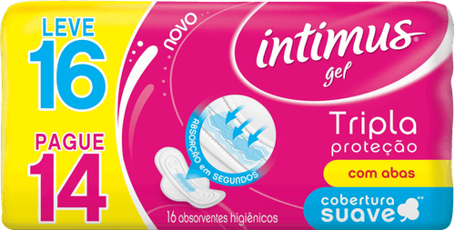 Absorvente com Abas Extra Suave Intimus Tripla Proteção Pacote Leve 16 Pague 14 Unidades