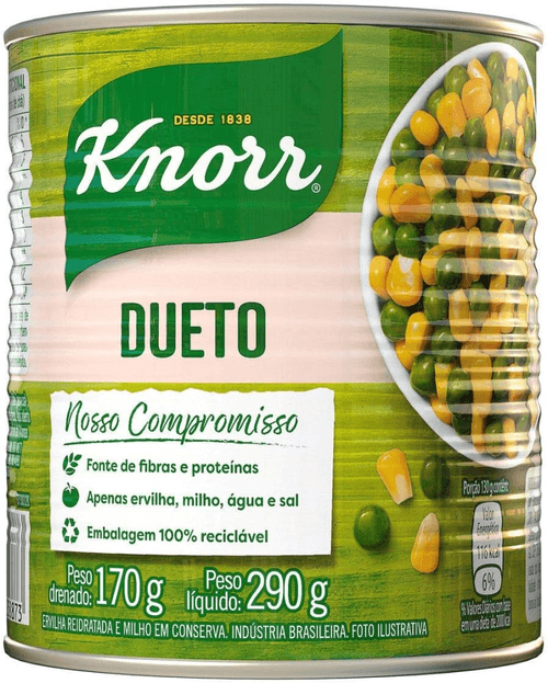 Ervilha Reidratada e Milho Verde em Conserva Dueto Knorr Lata Peso Líquido 290g Peso Drenado 170g