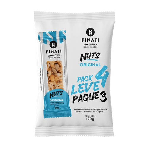 Barra De Nuts Original Zero Sódio Super Saúde Pinati Pacote 120g Leve 4 Pague 3 Unidades