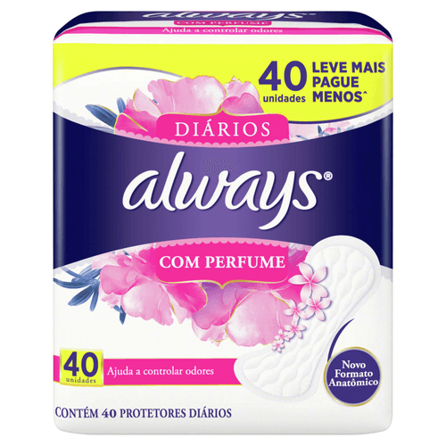 Protetor Diário sem Abas com Perfume Always Pacote 40 Unidades Leve Mais Pague Menos