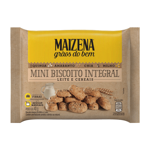 Minibiscoito Integral Leite E Cereais Maizena Grãos Do Bem Pacote 40g